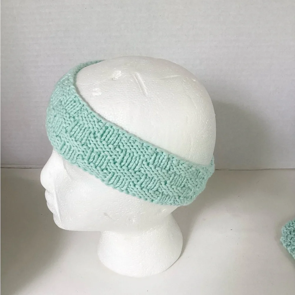 Skincare Washcloth Headband Spa Set Hand Crafted Teal Mint Green Knit Cotton
